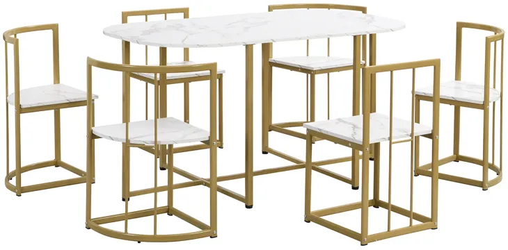 Modern 7-Piece Dining Table Set with 6 Stools