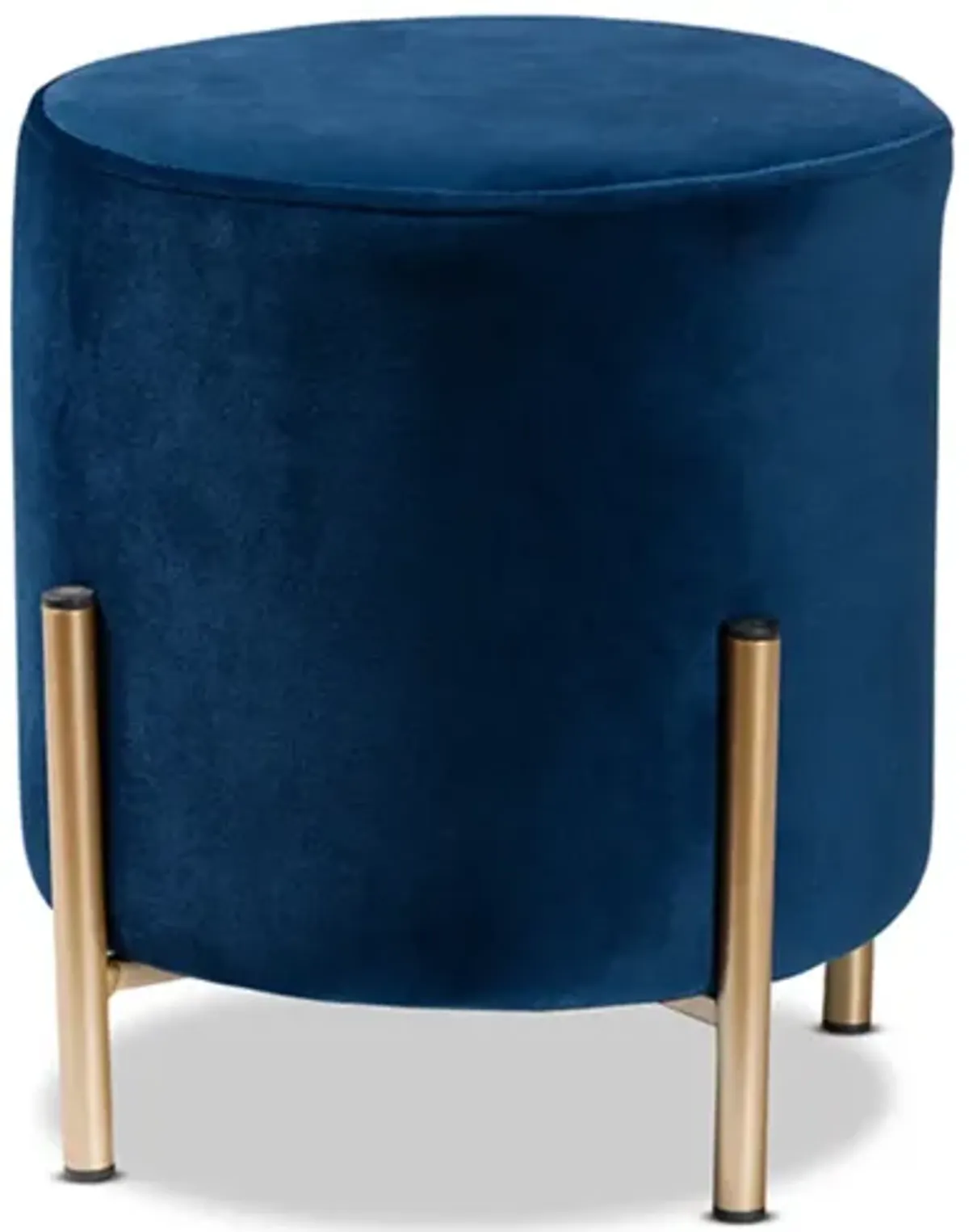 Baxton Studio Thurman Contemporary Glam and Luxe Navy Blue Velvet Fabric Upholstered and Gold Finished Metal Ottoman