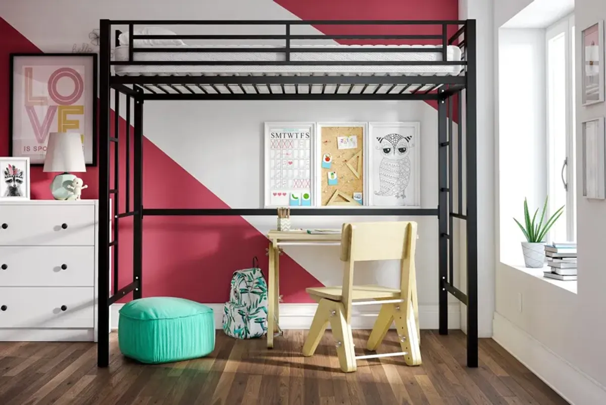 Atwater Living Grace Twin Metal Loft Bed with Two Ladders and Safety Railings