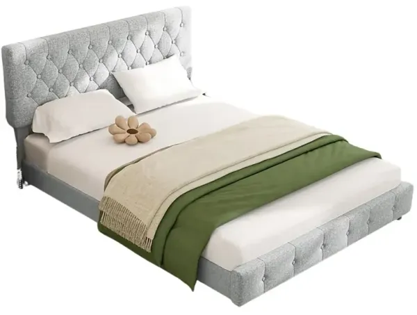 White Queen Bed Frame with Storage, Wood & Metal Platform, Sturdy Modern Design