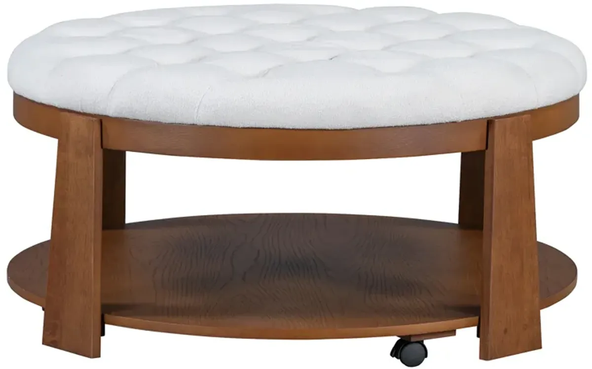 Merax 2-Tier Round Ottoman Coffee Table with Wheels