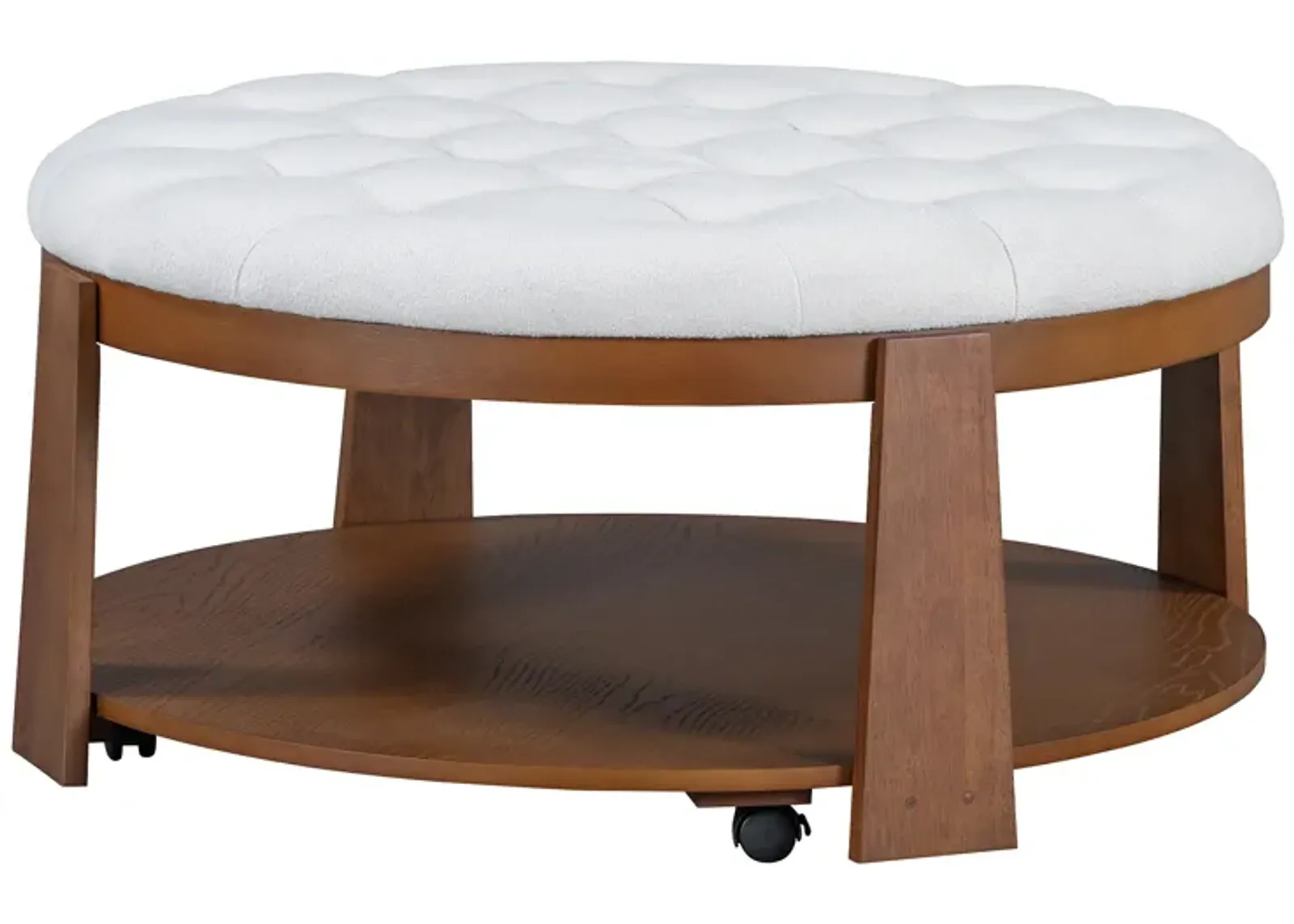 Merax 2-Tier Round Ottoman Coffee Table with Wheels