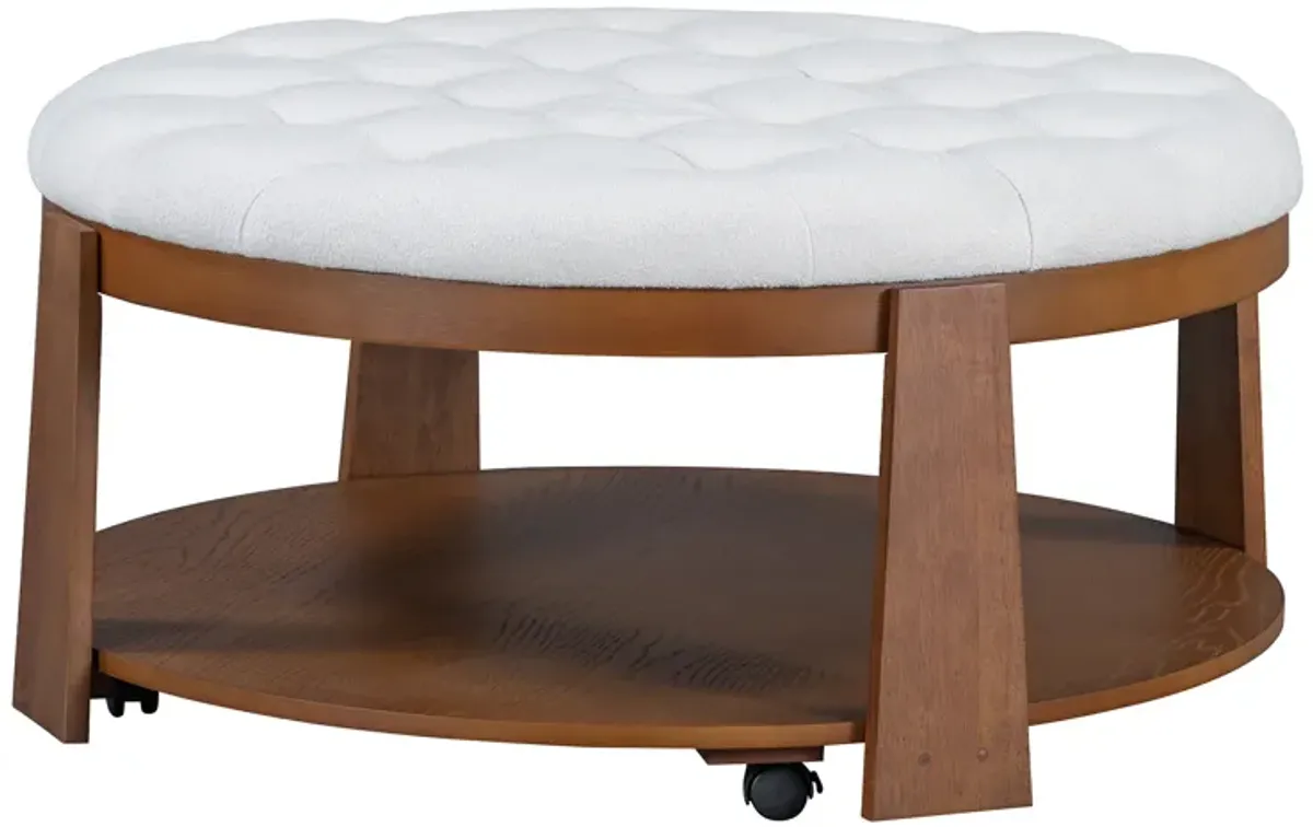 Merax 2-Tier Round Ottoman Coffee Table with Wheels