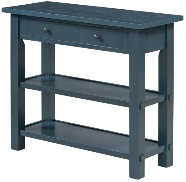 Clihome Entryway Table with Storage, Retro Console Table with Drawer and Two Sturdy Shelves for Entryway, Living Room (Navy)