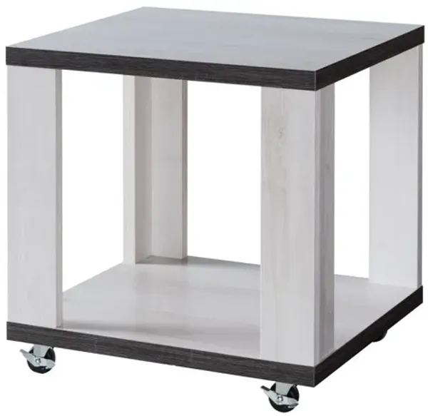 End Table with Wooden Open Bottom Shelf, White and Gray-Benzara