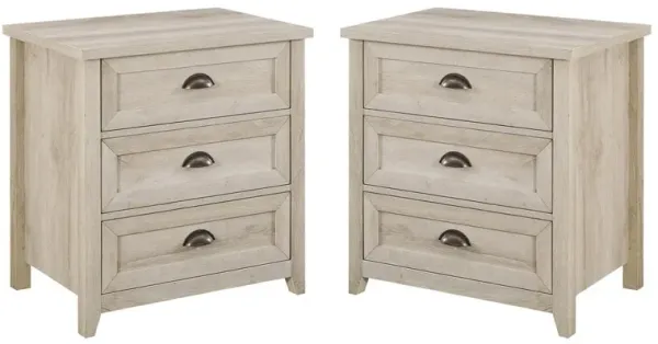 Walker Edison Odette 3 Drawer Framed Nightstand Set - White Oak