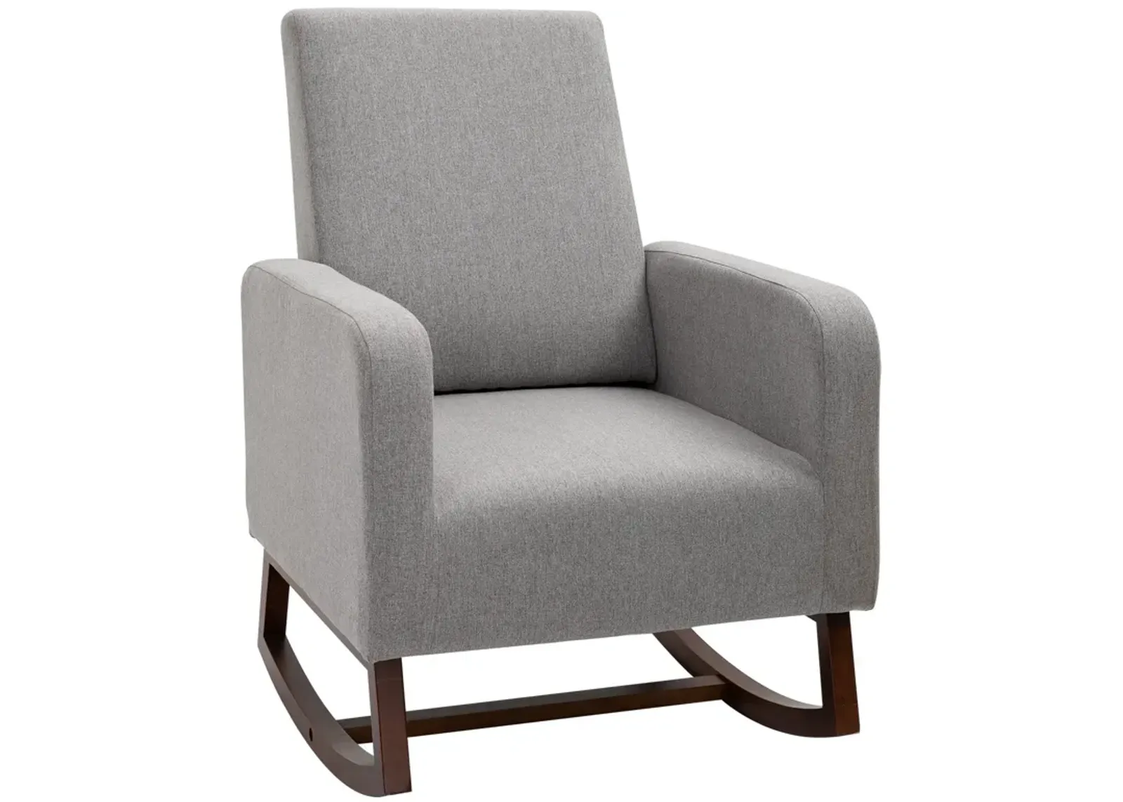 Gray Linen Lounger: Accent Rocking Chair with Solid Wood Base