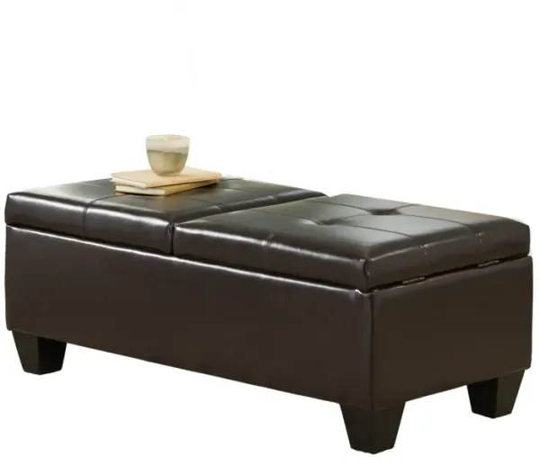 Storage Ottoman, Chocolate Faux Leather, Soft Cushioning, 47 Inch - Benzara