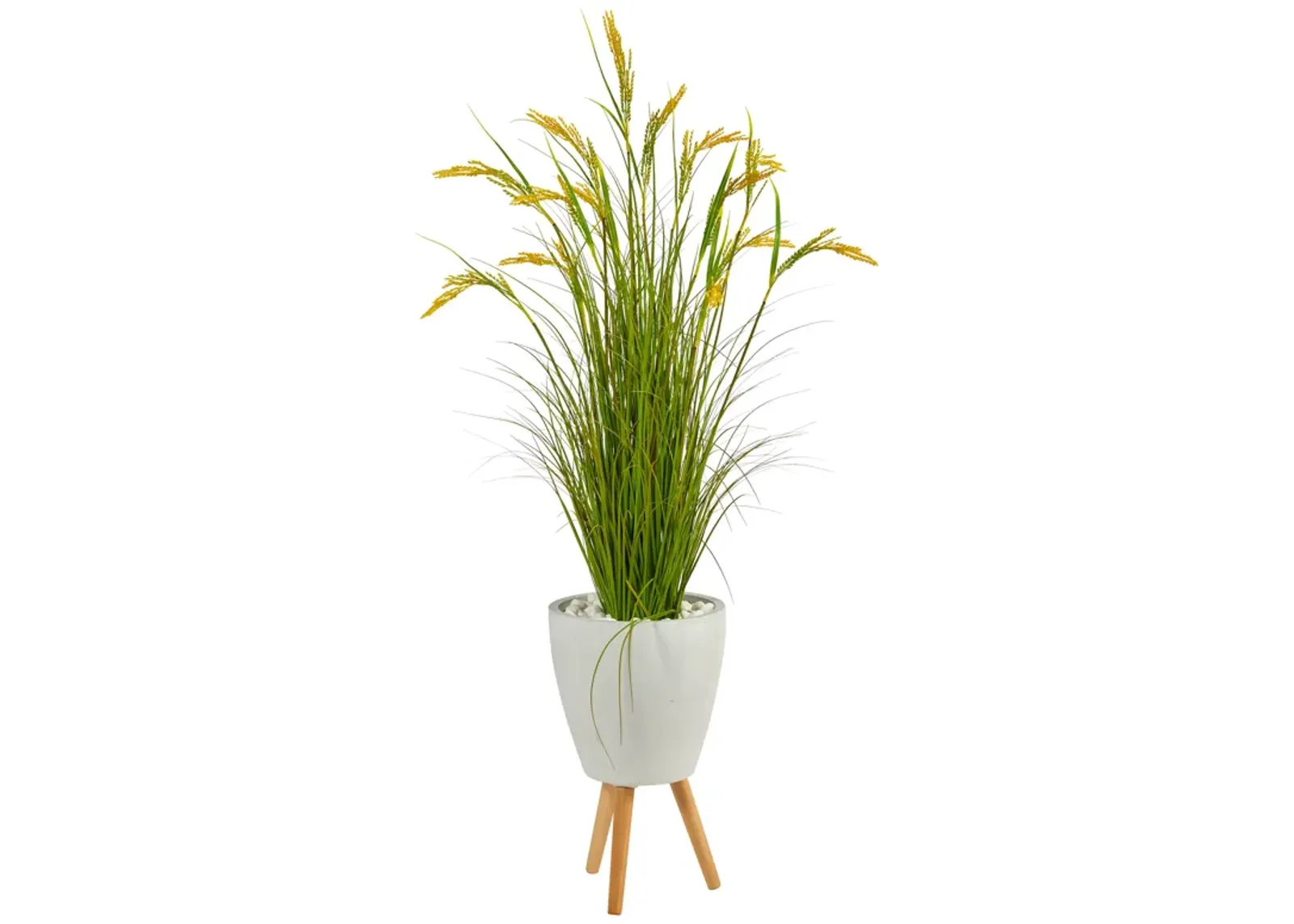 HomPlanti 5" Wheat Grain Artificial Plant in White Planter with Legs