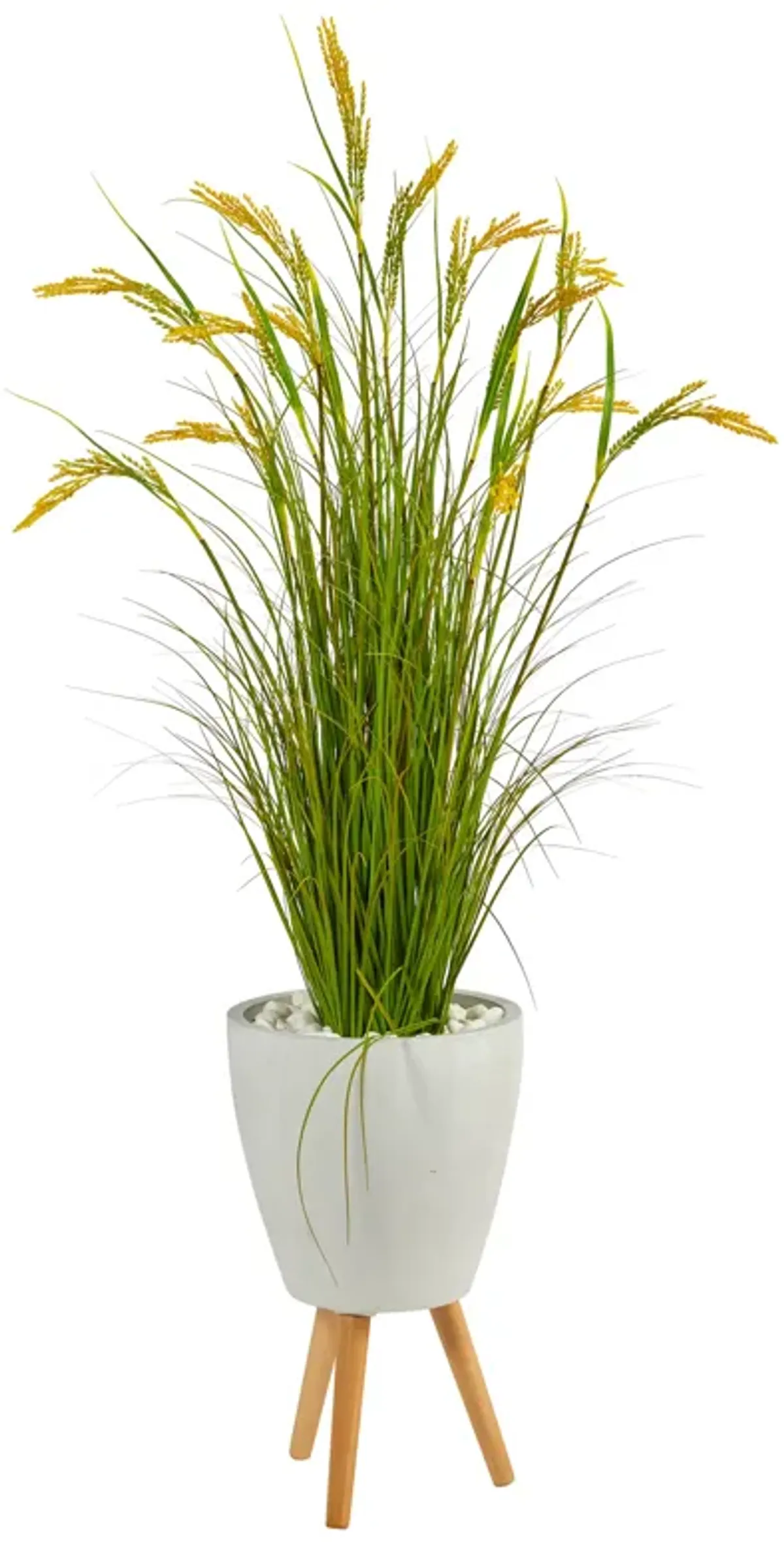 HomPlanti 5" Wheat Grain Artificial Plant in White Planter with Legs