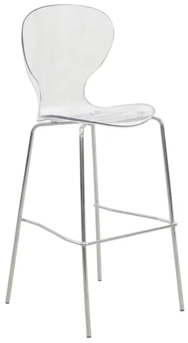 LeisureMod Oyster Acrylic Barstool with Steel Frame in Chrome Finish