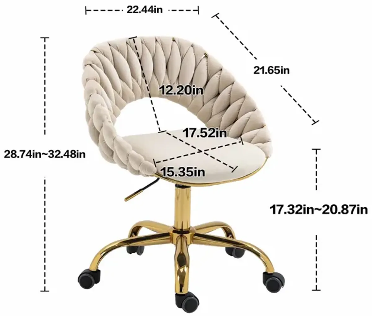 MONDAWE Computer Chair Office Chair Adjustable Swivel Chair Fabric Seat Home Study Chair