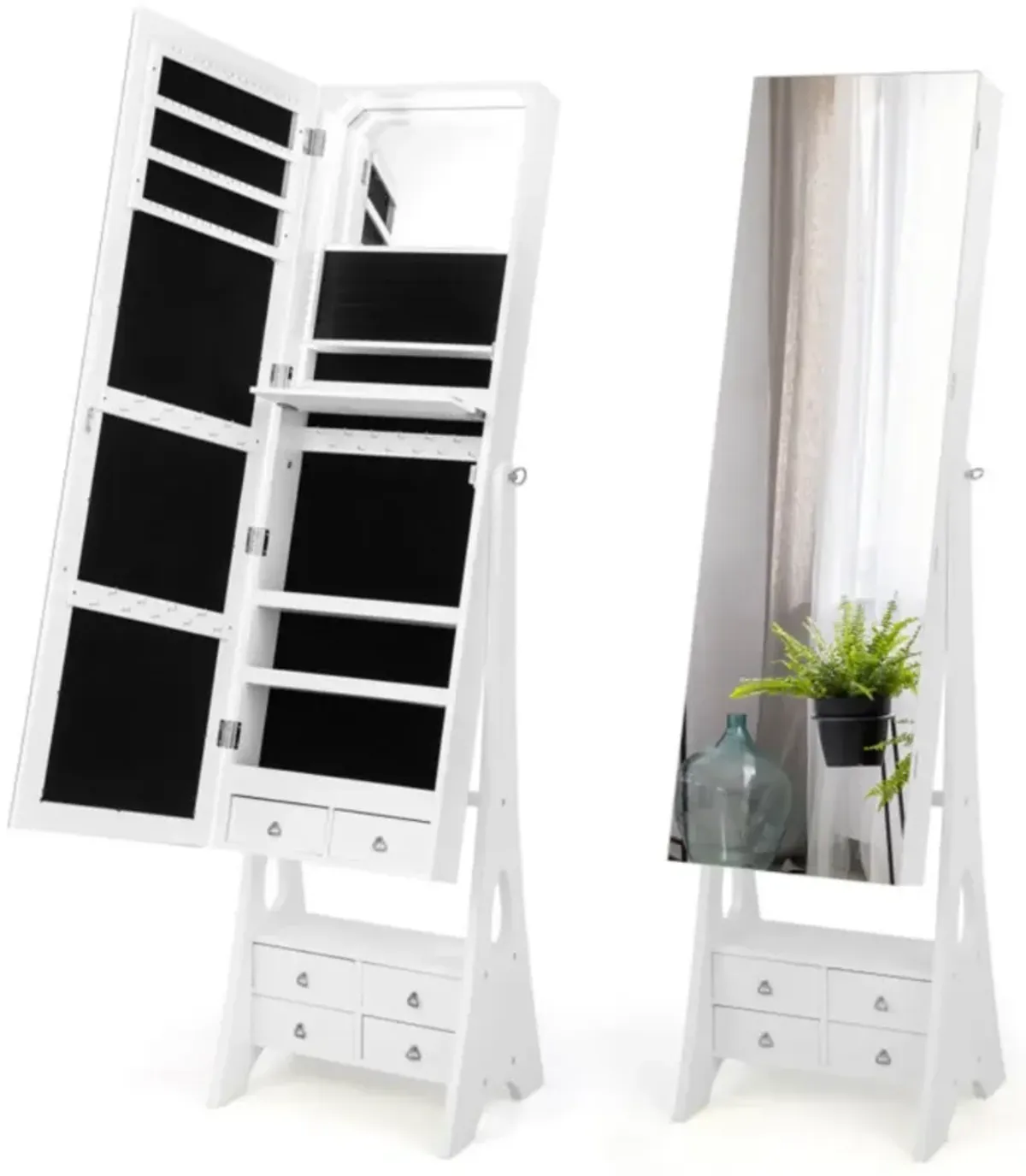 Hivvago Freestanding Full Length LED Mirrored Jewelry Armoire with 6 Drawers