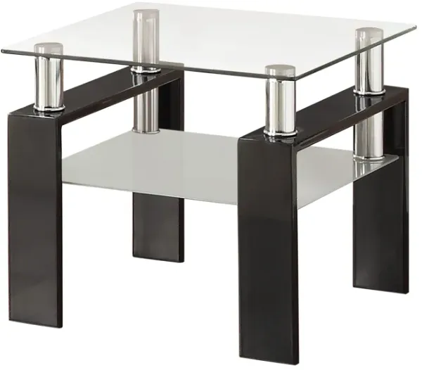 Glass Top End Table with 1 Bottom Shelf, Clear and Black-Benzara
