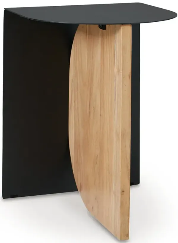 Modern Table, Metal Frame w Solid Wood Base, 16 Inch, Black and Brown - Benzara