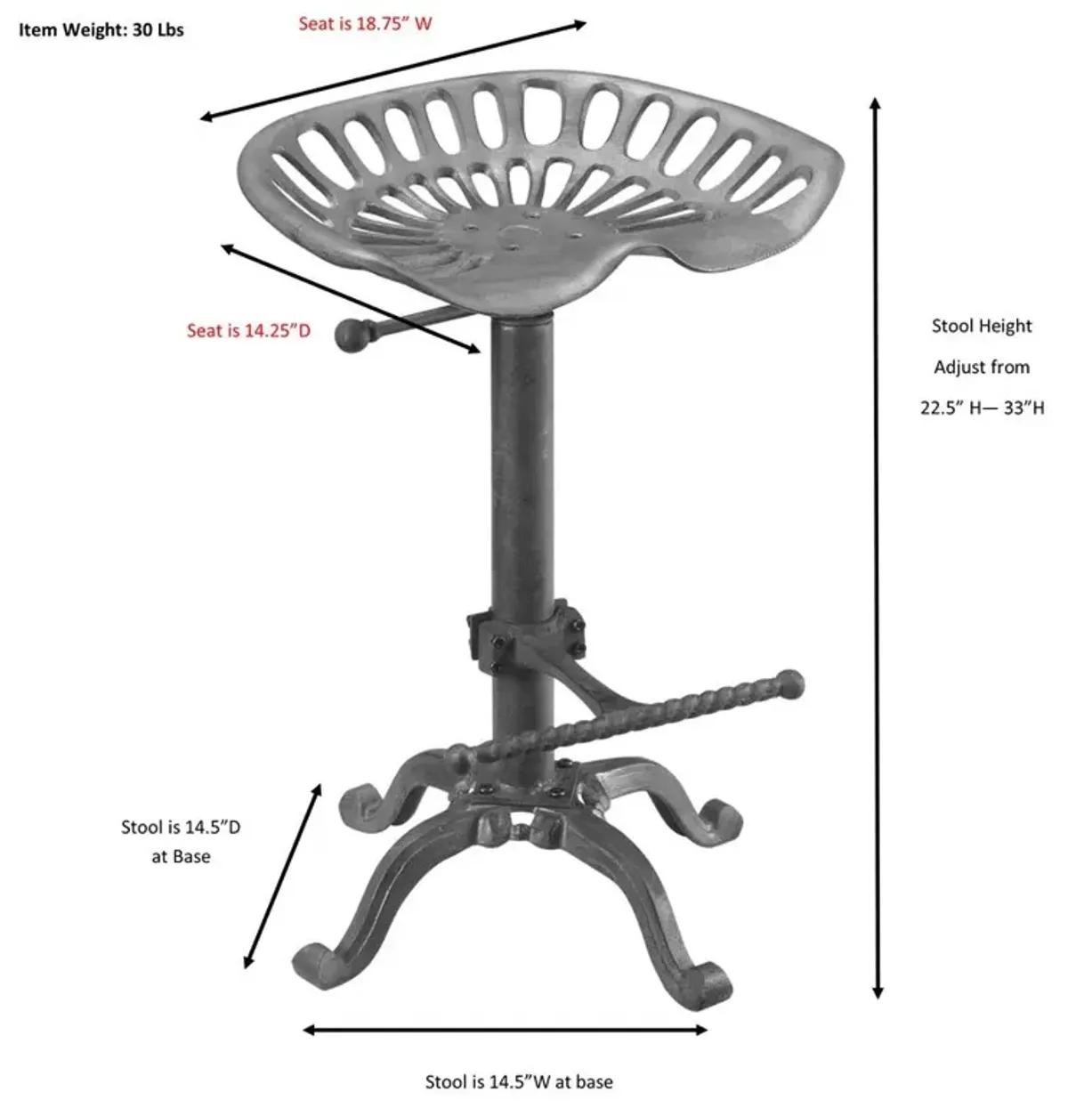 Carolina Living Adjustable Tractor Seat Barstool - White