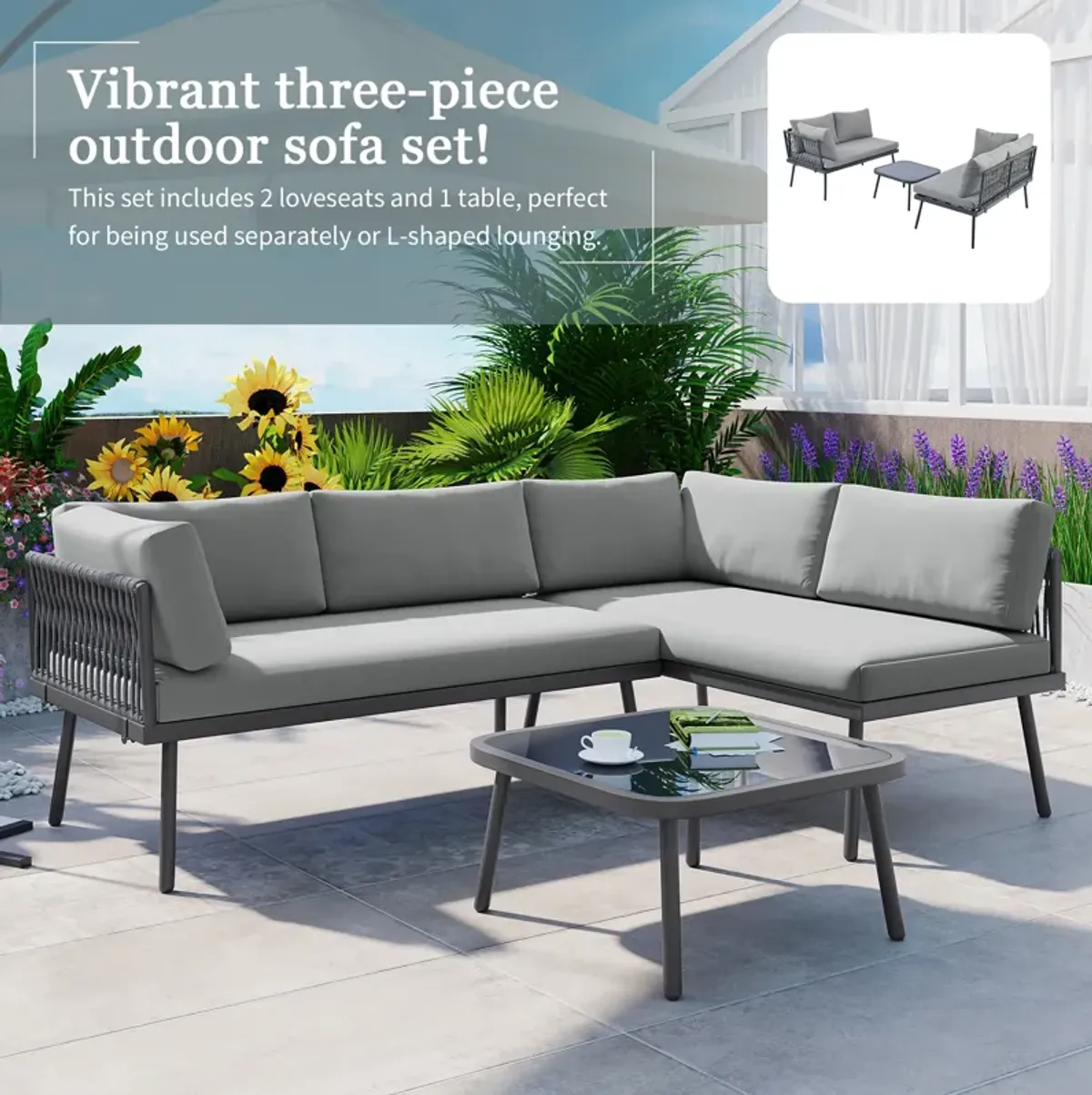 Merax Modern Outdoor  PE Rattan Sofa Table Seating Set