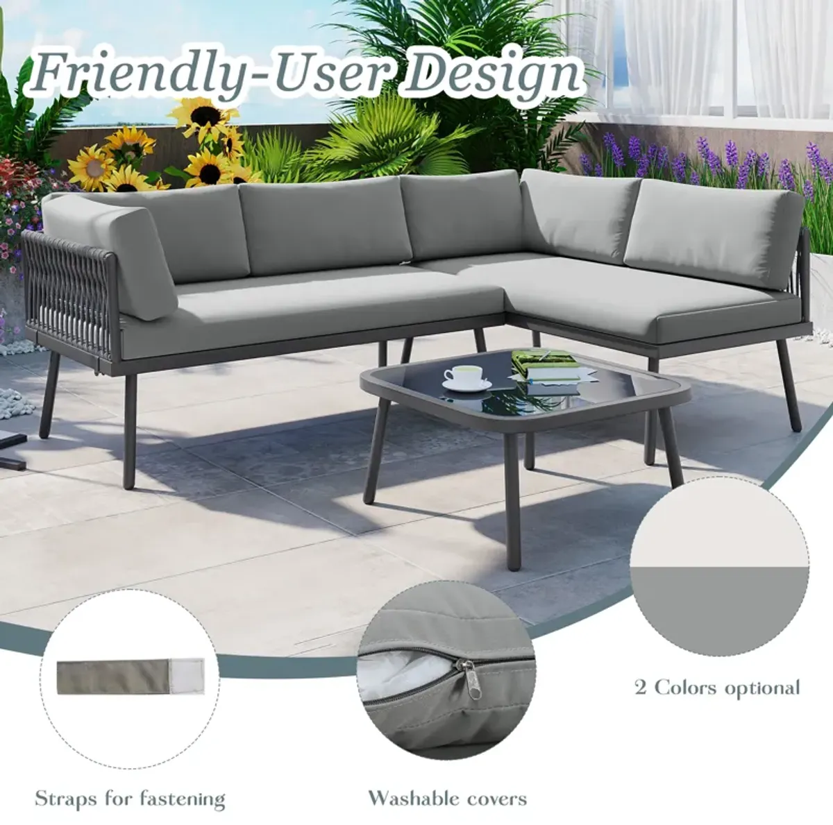 Merax Modern Outdoor  PE Rattan Sofa Table Seating Set