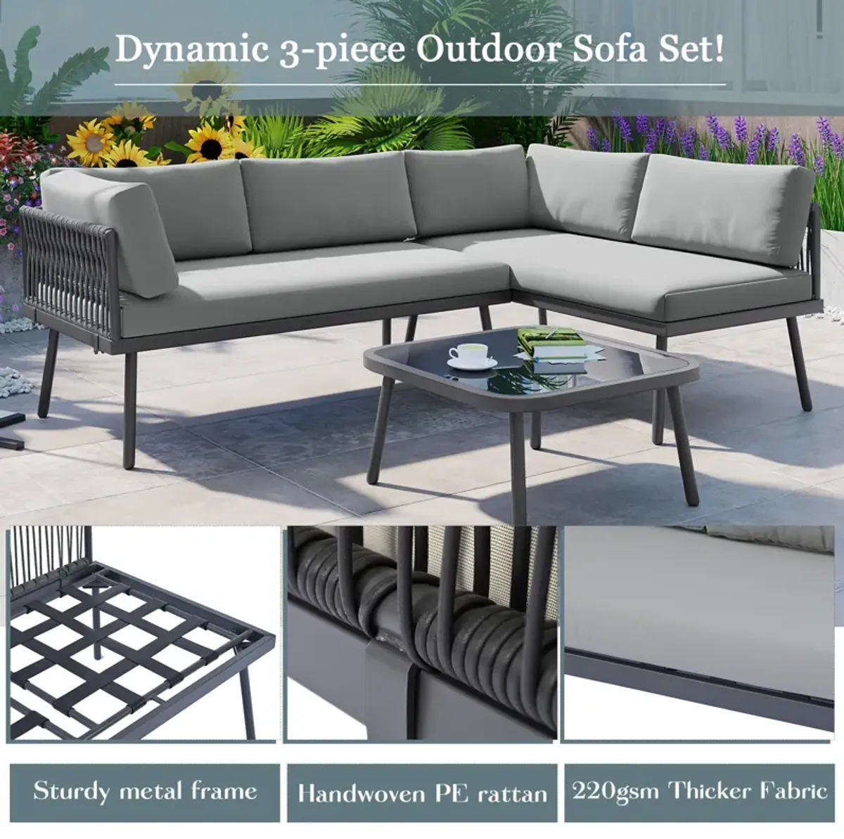 Merax Modern Outdoor  PE Rattan Sofa Table Seating Set