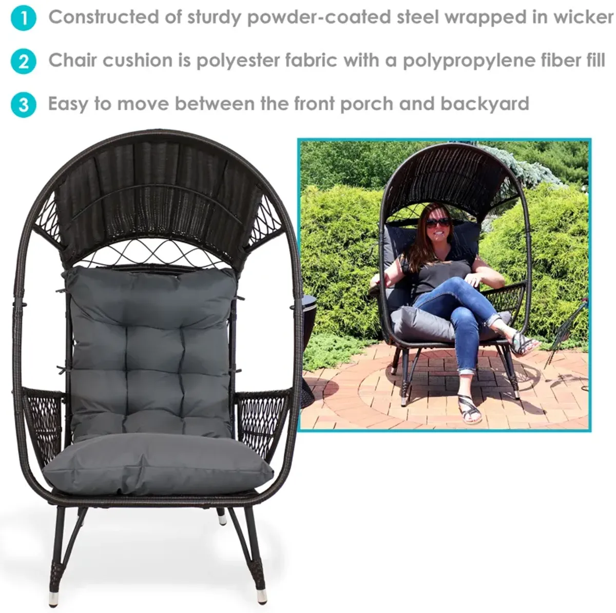 Sunnydaze Shaded Comfort Wicker Outdoor Basket Chair with Cushion