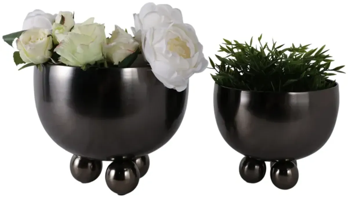 Gun Metal Bowl Planter with Ball Feet (Set of 2)