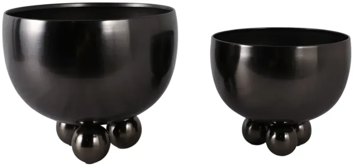 Gun Metal Bowl Planter with Ball Feet (Set of 2)