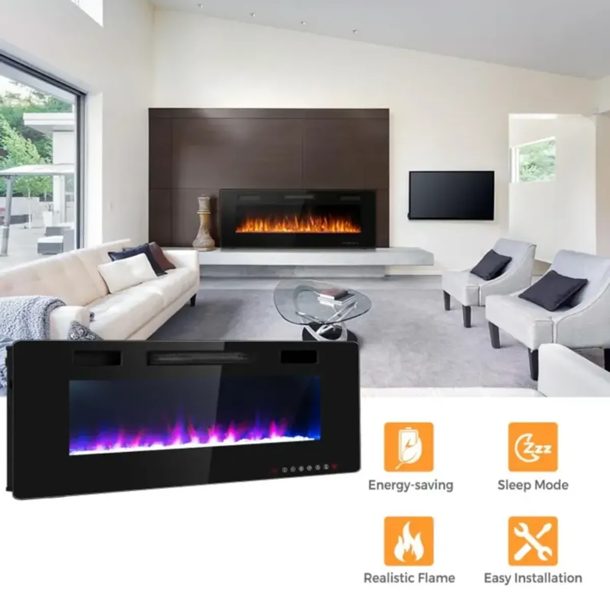 Hivvago 60 Inch Ultra Thin Electric Fireplace with 2 Heat Settings