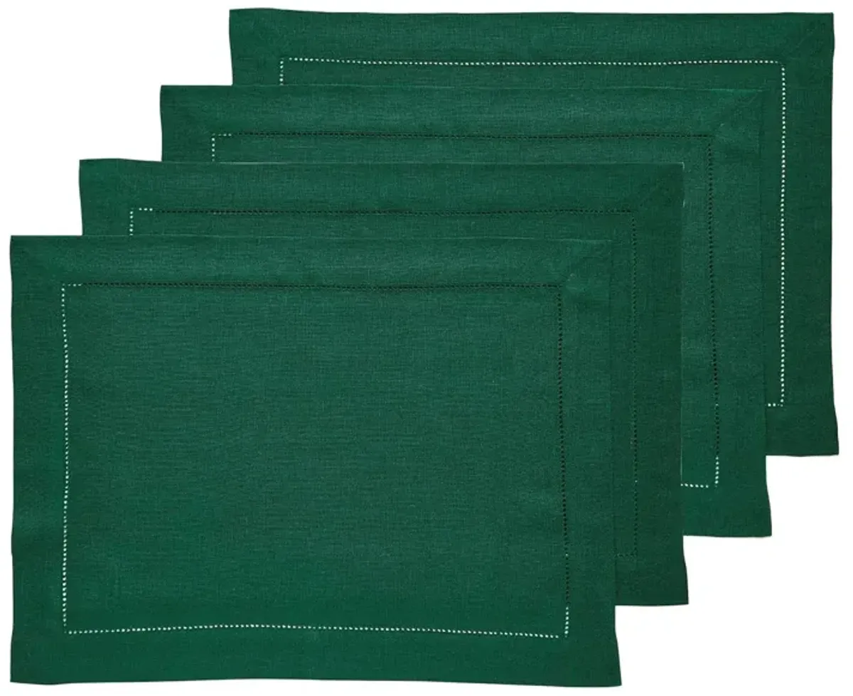 Solino Home 100% Pure Linen Placemats 14 x 19 Inch Set of 4 - Classic Hemstitch