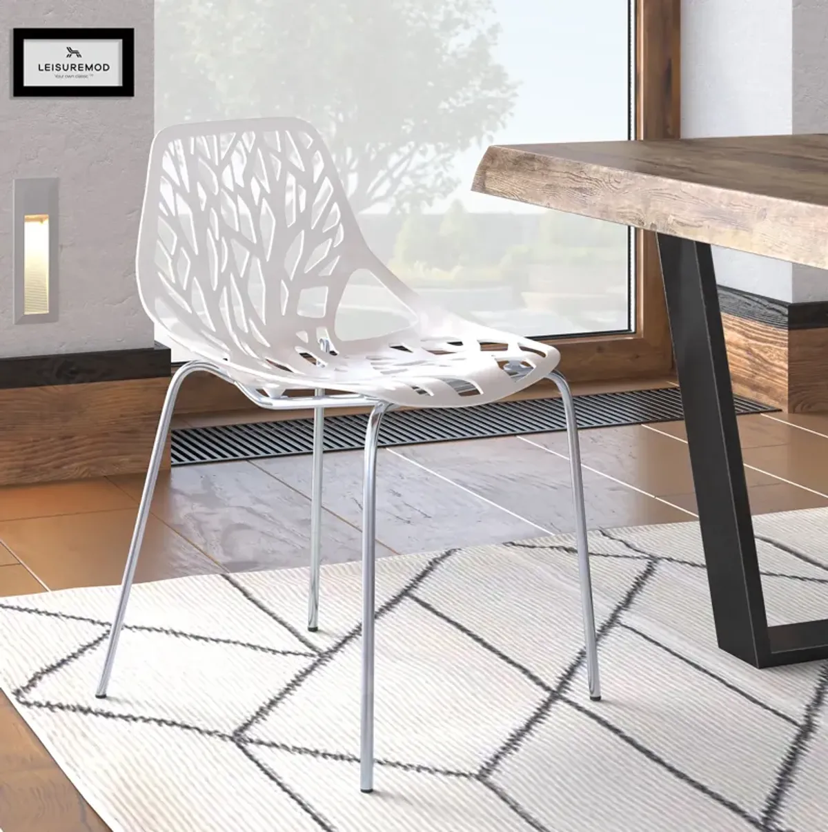 LeisureMod Modern Asbury Dining Chair w/ Chromed Legs