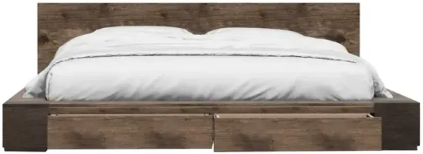 Transitional Style Wooden Queen Size Platform Bed with 2 Drawers, Brown - Benzara