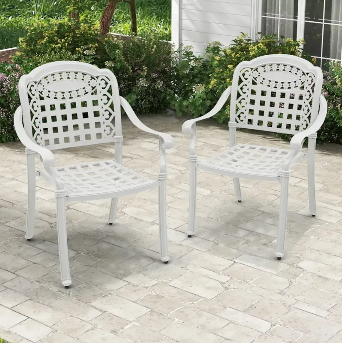 Set of 2 Cast Aluminum Patio Chairs with Armrests