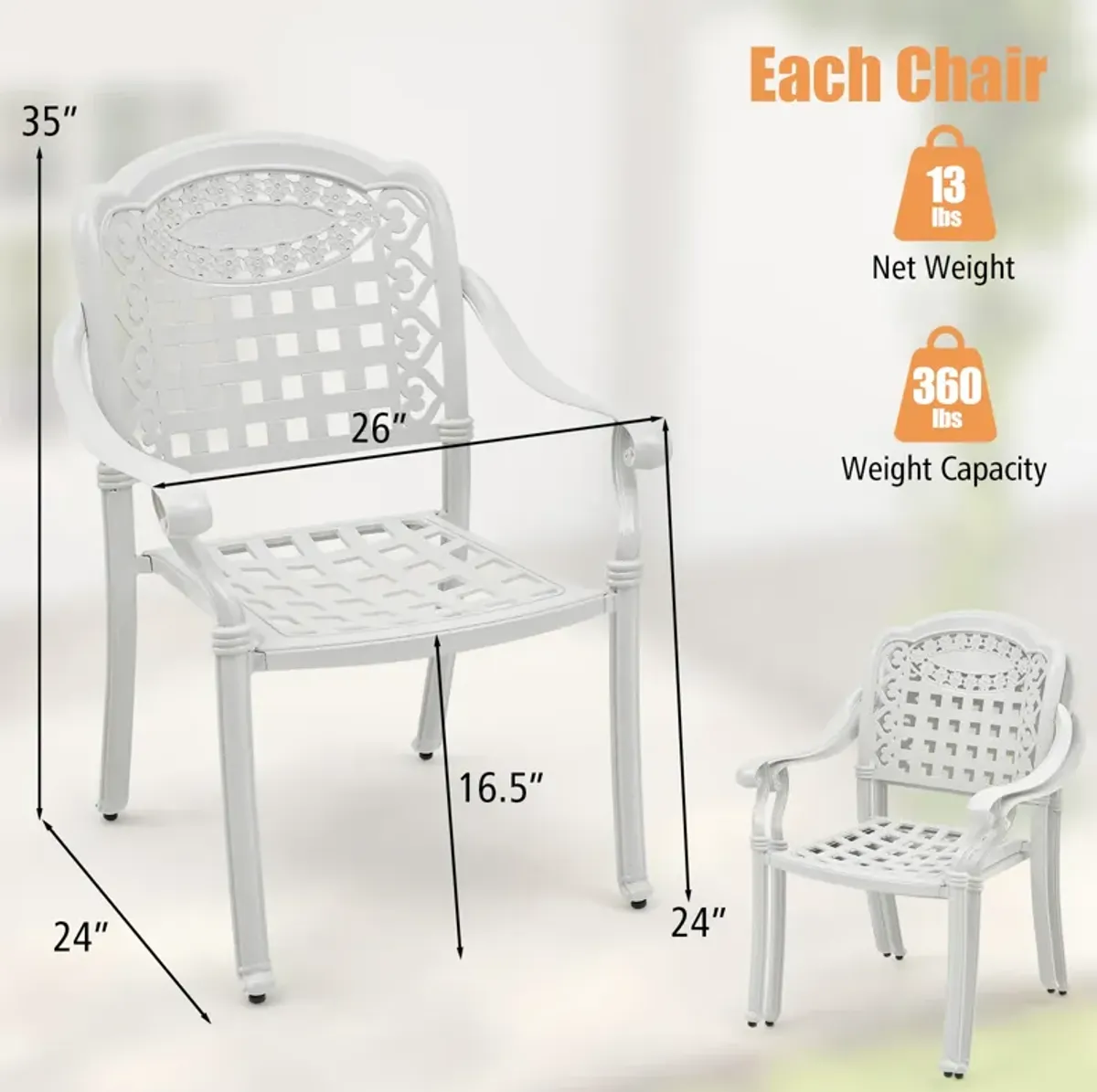 Set of 2 Cast Aluminum Patio Chairs with Armrests