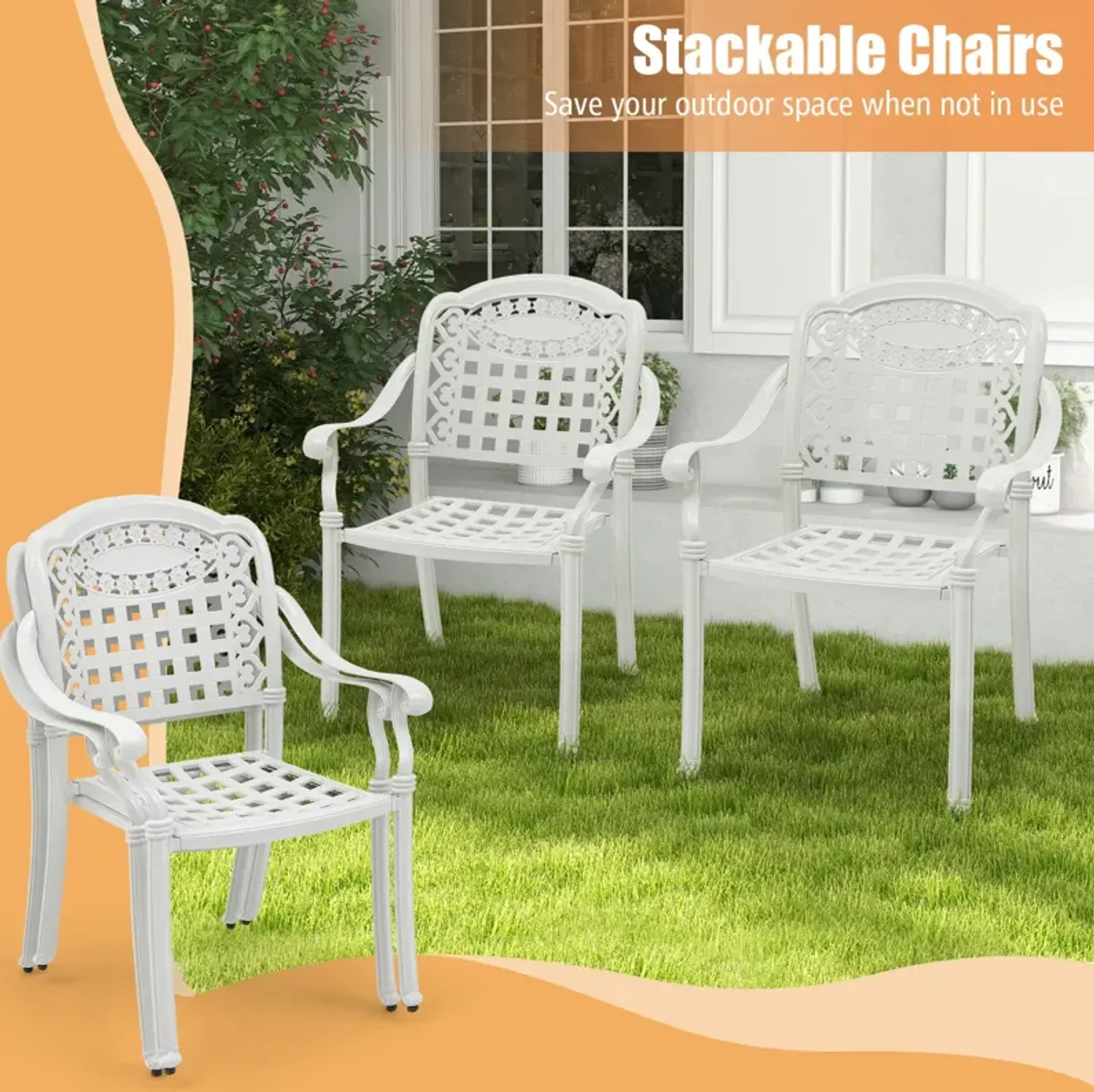 Set of 2 Cast Aluminum Patio Chairs with Armrests