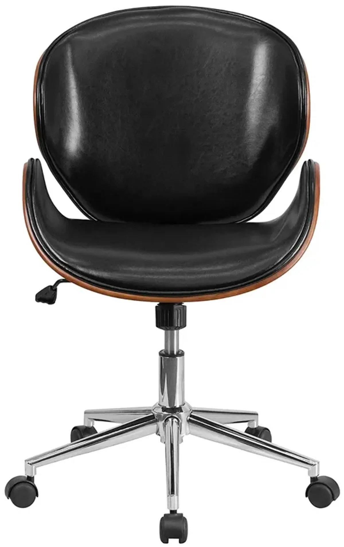 Hivvago Mid-Back Walnut / Black Faux Leather Office Chair with Curved Bentwood Seat