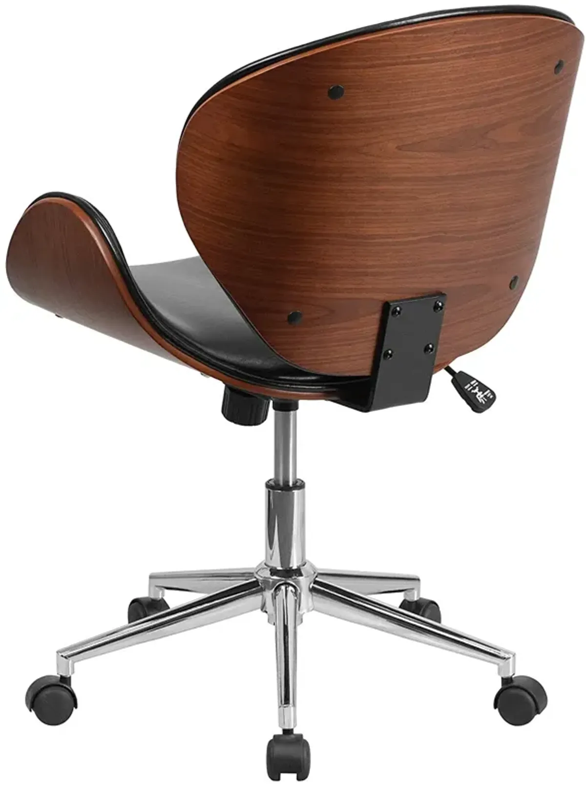 Hivvago Mid-Back Walnut / Black Faux Leather Office Chair with Curved Bentwood Seat