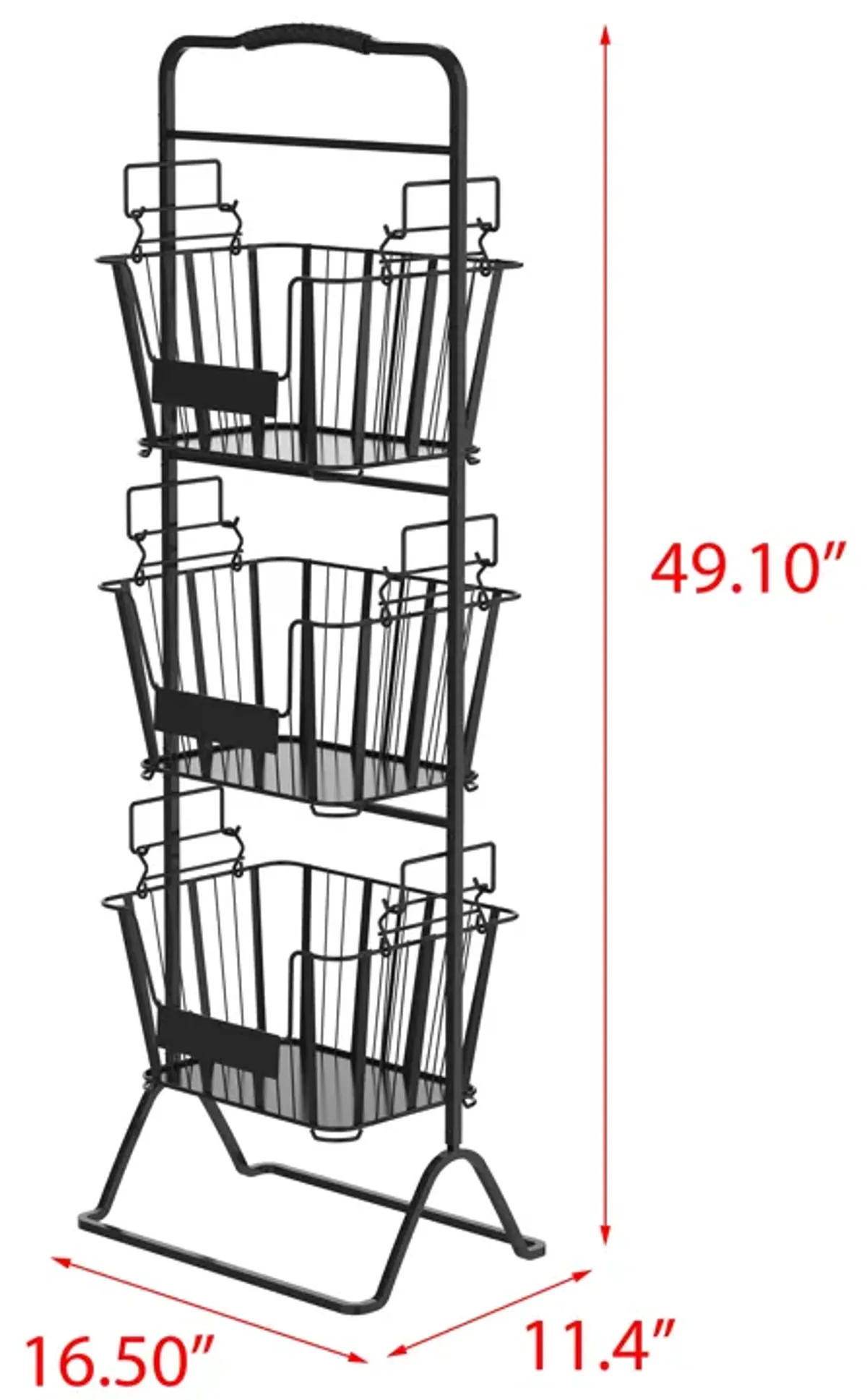 Oceanstar 3-Tier Metal Wire Storage Basket Stand with Removable Baskets � Black