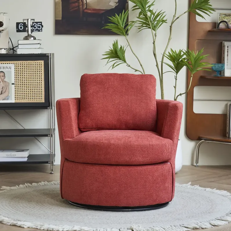 Swivel Barrel Chair, Comfy Round Accent Sofa Chair for Living Room, 360 Degree Swivel Barrel Club Chair, Leisure Arm Chair for Nursery, Hotel, Bedroom, Office, Lounge(Brick Red)