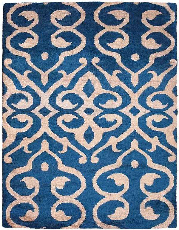 Rugsotic Carpets Hand Knotted Silk 6'x9' Area Rug Contemporary Blue Beige NS3307