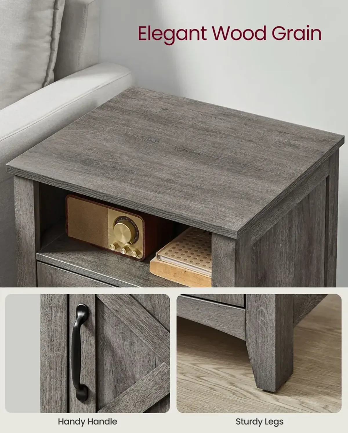 Nightstand with Cabinet and Storage Compartment for Organized Bedroom