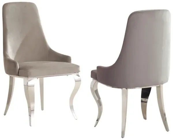 22 Inch Set of 2 Dining Chairs, Gray Velvet Upholstery, Sabre Steel Legs - Benzara