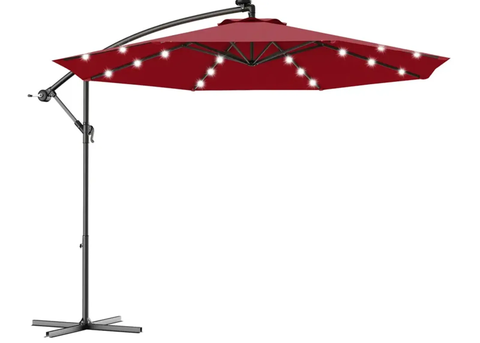 10 Feet Patio Hanging Solar LED Umbrella Sun Shade with Cross Base