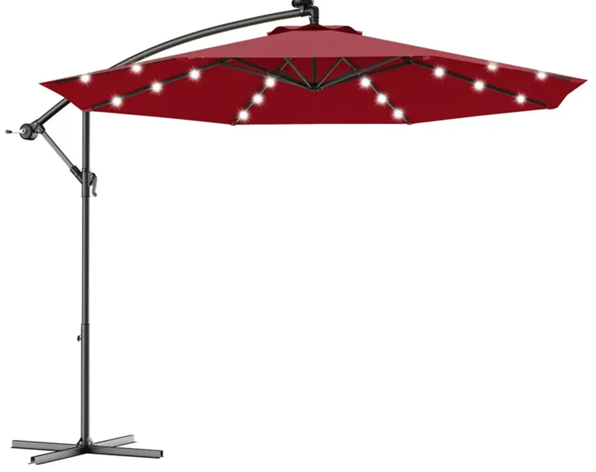 10 Feet Patio Hanging Solar LED Umbrella Sun Shade with Cross Base