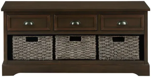 Merax Wood Storage Bench with 3 Drawers and 3 Woven Baskets