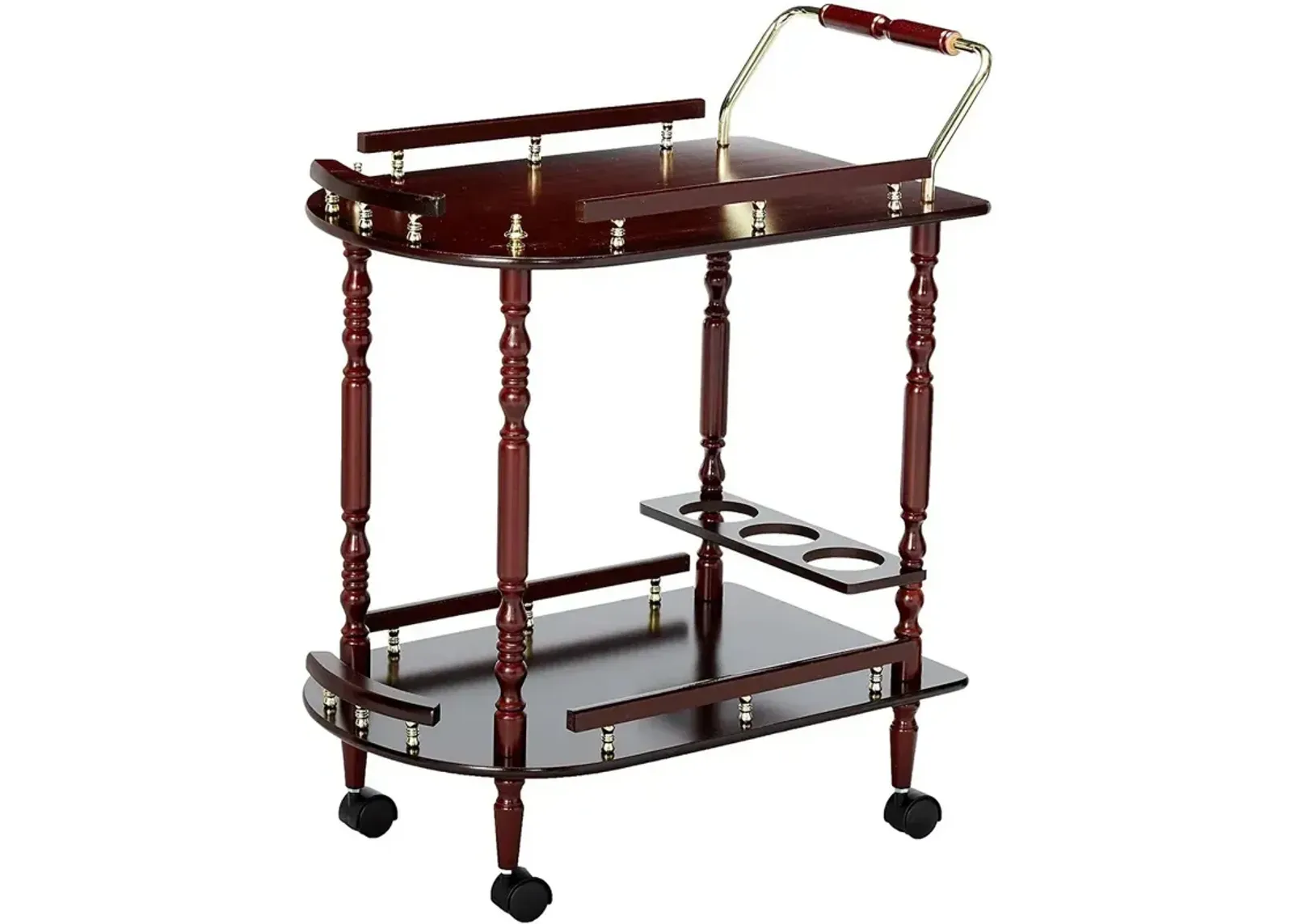 2 Tier Traditional Serving Cart, Brown - Benzara