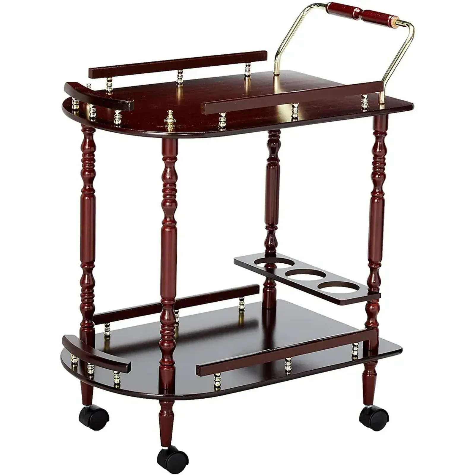 2 Tier Traditional Serving Cart, Brown - Benzara