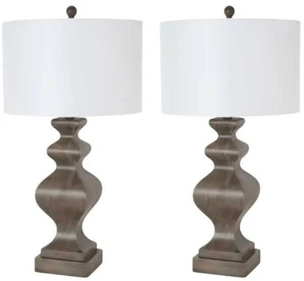 Hivvago Set of Two 30" Distressed Brown Table Lamp With White Cone Shade