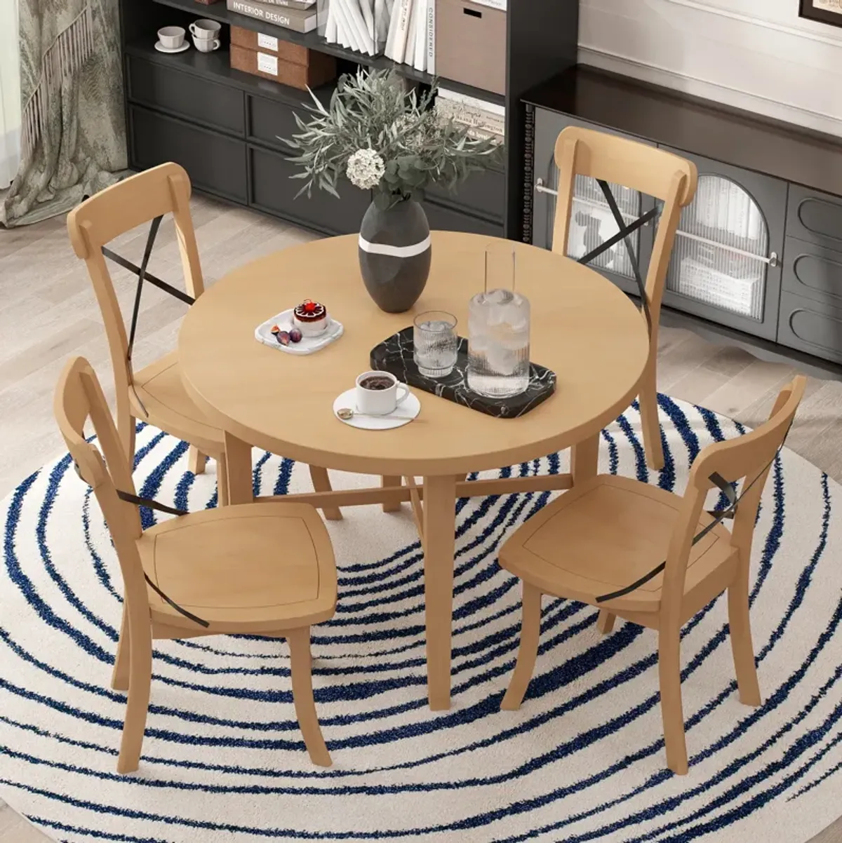 Merax 5-piece Retro Simple Round Table Chairs Dining Set