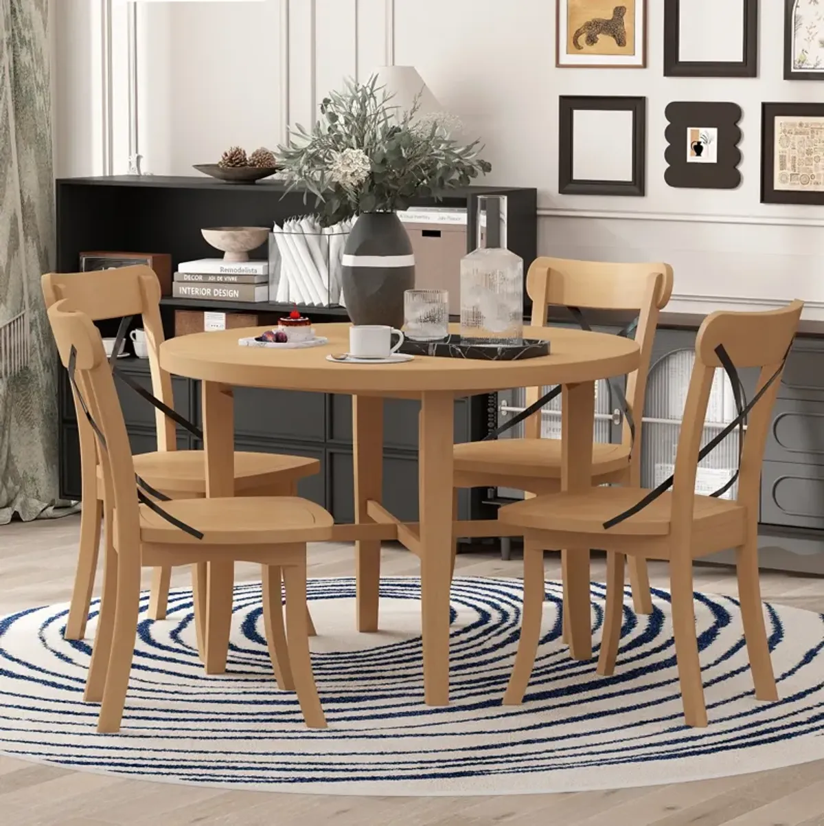 Merax 5-piece Retro Simple Round Table Chairs Dining Set