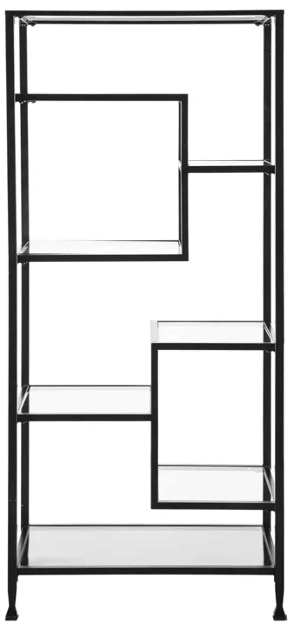 SEI Furniture Jaymes Metal Glass Asymmetrical Bookcase, Black