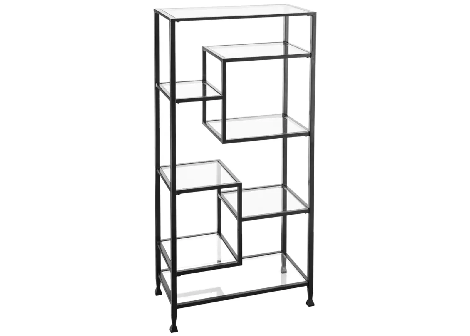 SEI Furniture Jaymes Metal Glass Asymmetrical Bookcase, Black